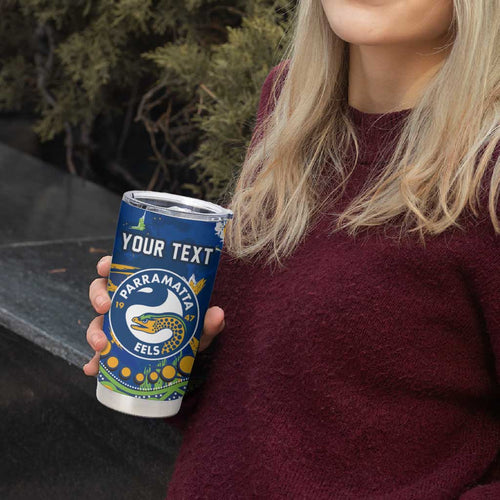 Personalized Parramatta Eels Tumbler Cup Aboriginal Pattern with Graffiti Style Design