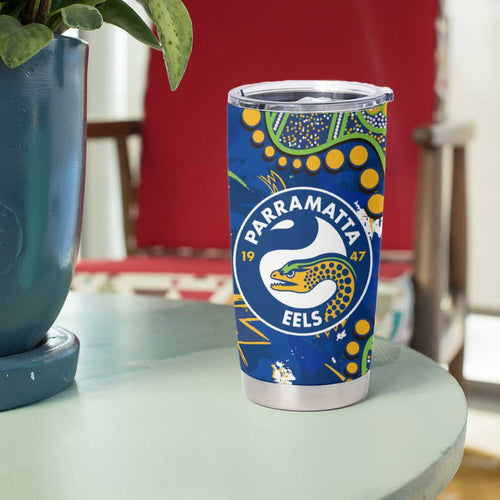 Personalized Parramatta Eels Tumbler Cup Aboriginal Pattern with Graffiti Style Design