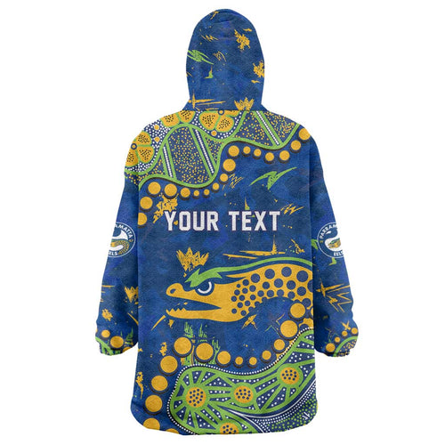 Personalized Parramatta Eels Wearable Blanket Hoodie Aboriginal Pattern with Graffiti Style Design