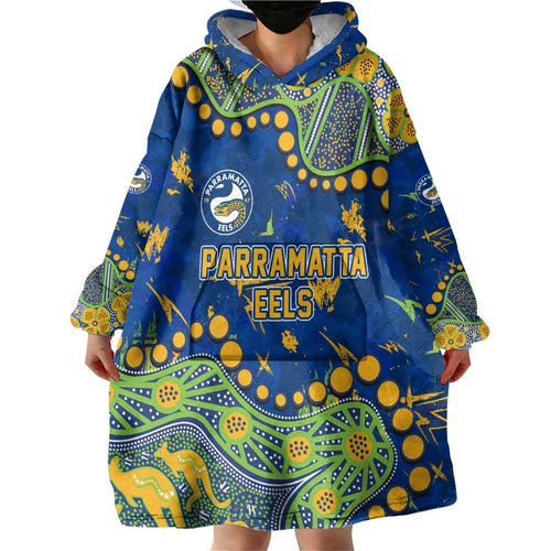 Personalized Parramatta Eels Wearable Blanket Hoodie Aboriginal Pattern with Graffiti Style Design