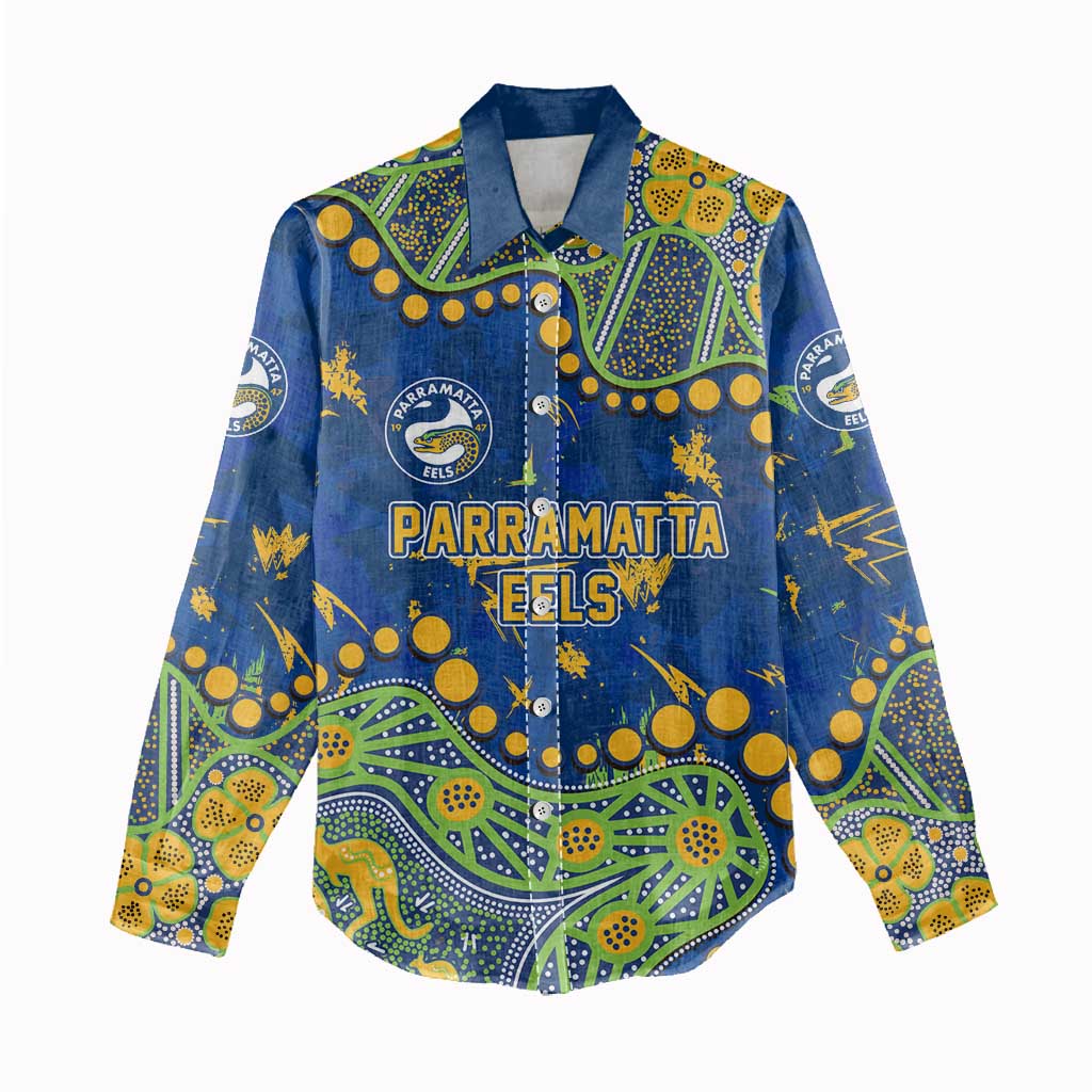Personalized Parramatta Eels Women Casual Shirt Aboriginal Pattern with Graffiti Style Design