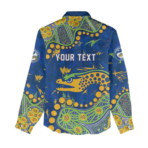 Personalized Parramatta Eels Women Casual Shirt Aboriginal Pattern with Graffiti Style Design