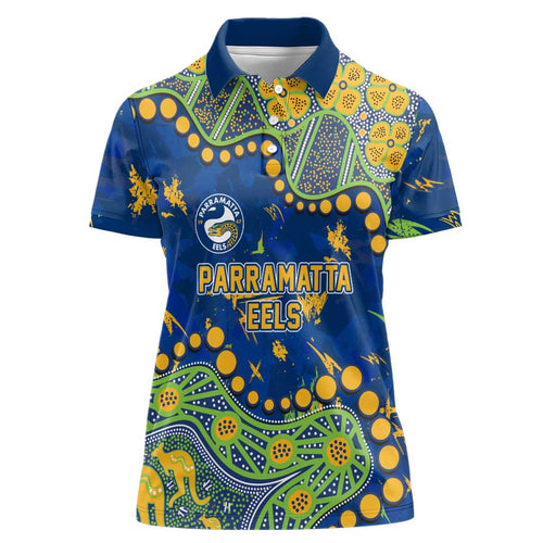 Personalized Parramatta Eels Women Polo Shirt Aboriginal Pattern with Graffiti Style Design
