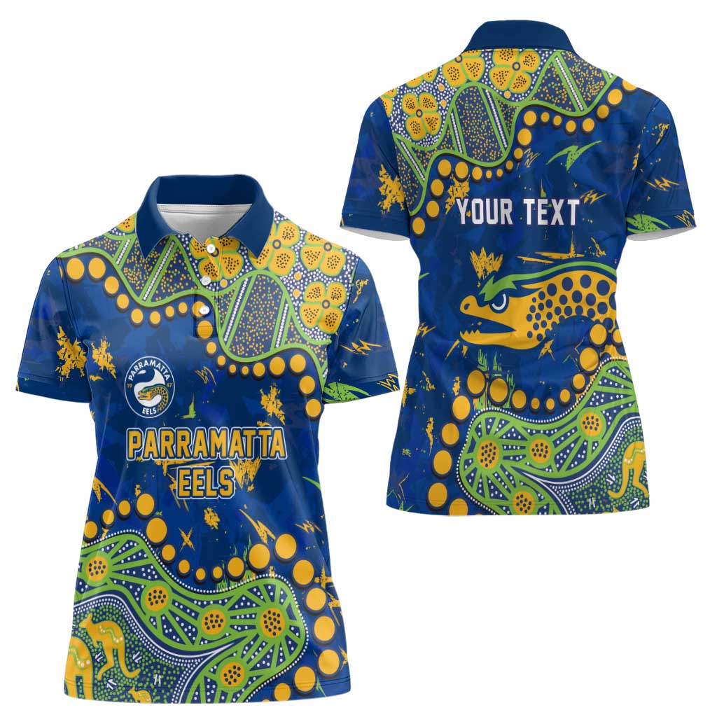 Personalized Parramatta Eels Women Polo Shirt Aboriginal Pattern with Graffiti Style Design