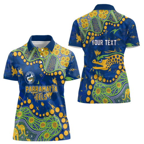 Personalized Parramatta Eels Women Polo Shirt Aboriginal Pattern with Graffiti Style Design