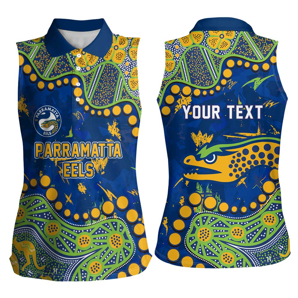 Personalized Parramatta Eels Women Sleeveless Polo Shirt Aboriginal Pattern with Graffiti Style Design