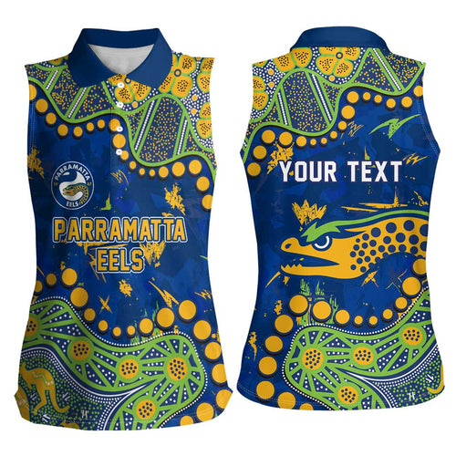 Personalized Parramatta Eels Women Sleeveless Polo Shirt Aboriginal Pattern with Graffiti Style Design