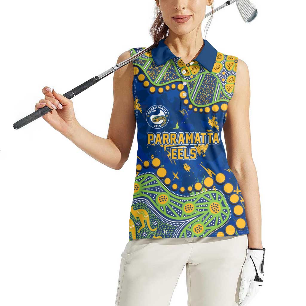 Personalized Parramatta Eels Women Sleeveless Polo Shirt Aboriginal Pattern with Graffiti Style Design