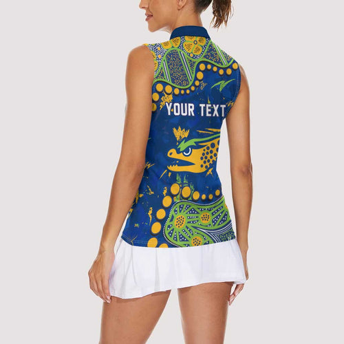 Personalized Parramatta Eels Women Sleeveless Polo Shirt Aboriginal Pattern with Graffiti Style Design