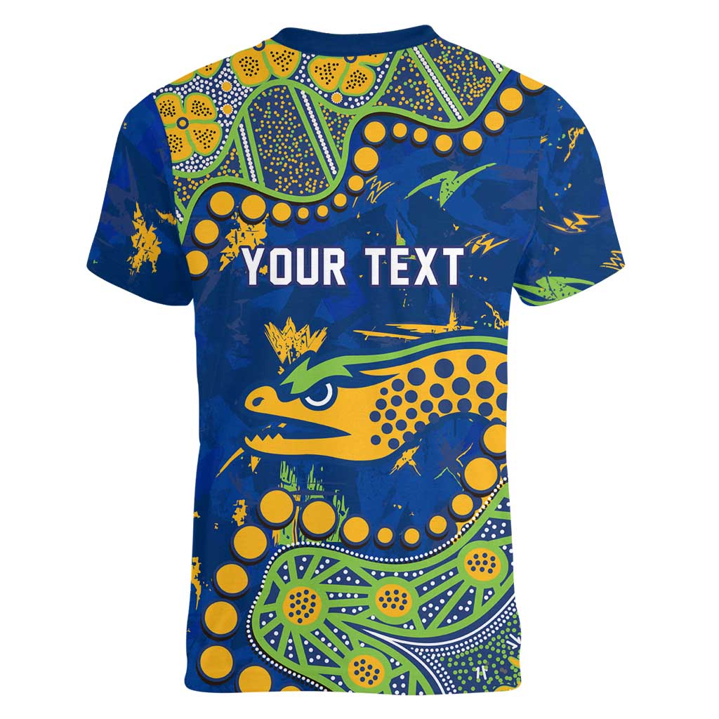 Personalized Parramatta Eels Women V-Neck T-Shirt Aboriginal Pattern with Graffiti Style Design