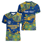 Personalized Parramatta Eels Women V-Neck T-Shirt Aboriginal Pattern with Graffiti Style Design