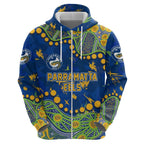 Personalized Parramatta Eels Zip Hoodie Aboriginal Pattern with Graffiti Style Design