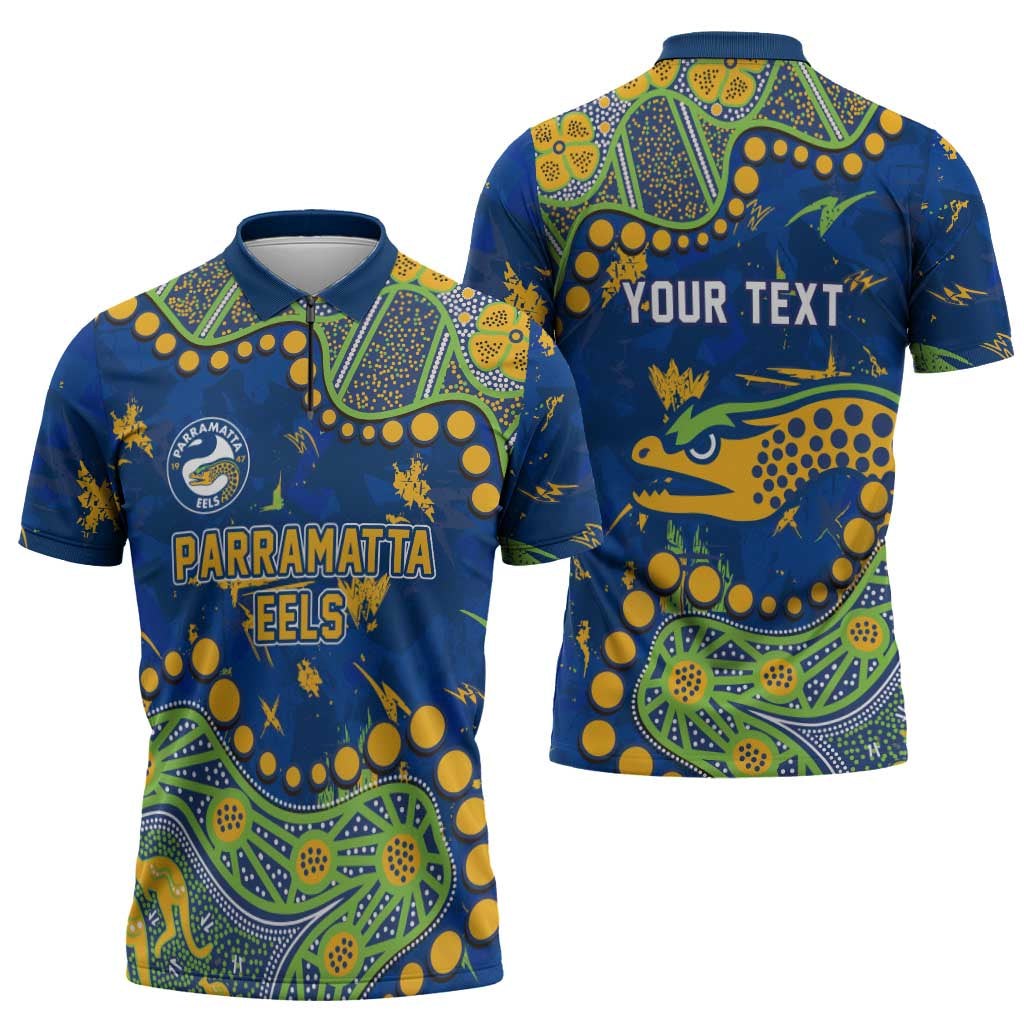 Personalized Parramatta Eels Zipper Polo Shirt Aboriginal Pattern with Graffiti Style Design