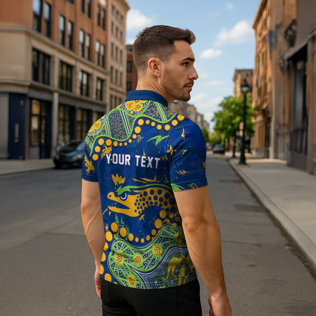 Personalized Parramatta Eels Zipper Polo Shirt Aboriginal Pattern with Graffiti Style Design