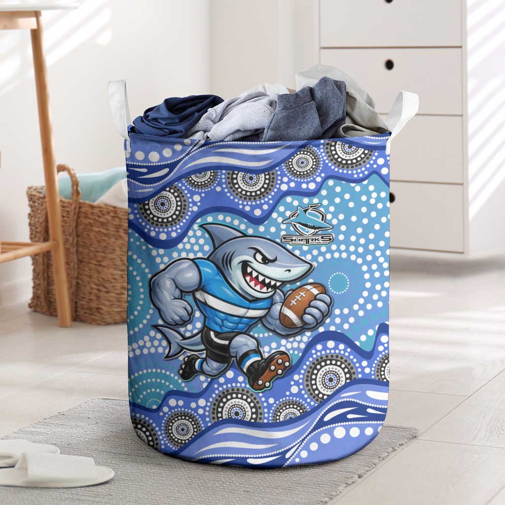 Cronulla Sutherland Sharks Laundry Basket Aboriginal Dot Pattern - Rugby Mascot Heritage Pride