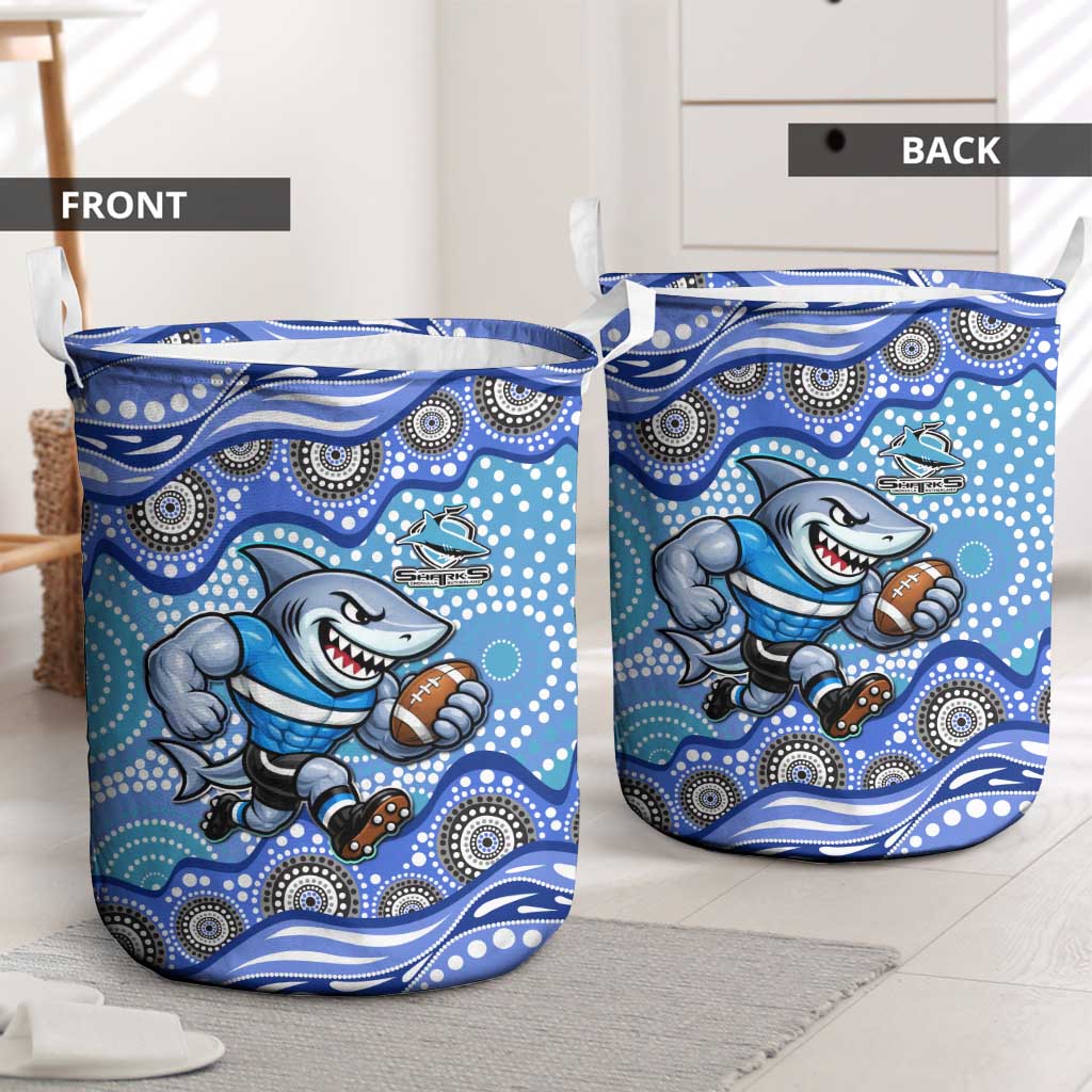 Cronulla Sutherland Sharks Laundry Basket Aboriginal Dot Pattern - Rugby Mascot Heritage Pride