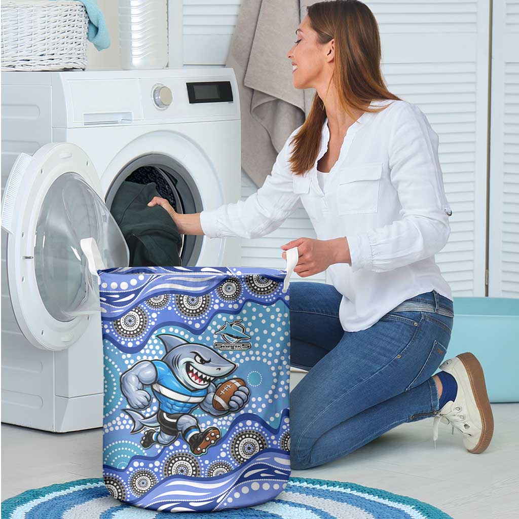 Cronulla Sutherland Sharks Laundry Basket Aboriginal Dot Pattern - Rugby Mascot Heritage Pride