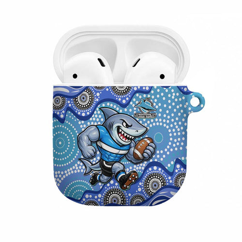 Cronulla Sutherland Sharks AirPods Case Aboriginal Dot Pattern - Rugby Mascot Heritage Pride