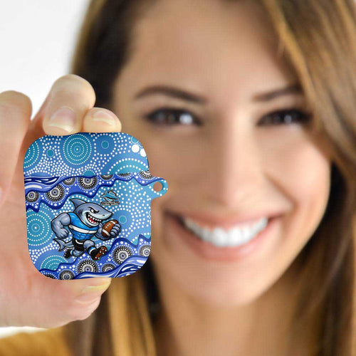 Cronulla Sutherland Sharks AirPods Case Aboriginal Dot Pattern - Rugby Mascot Heritage Pride