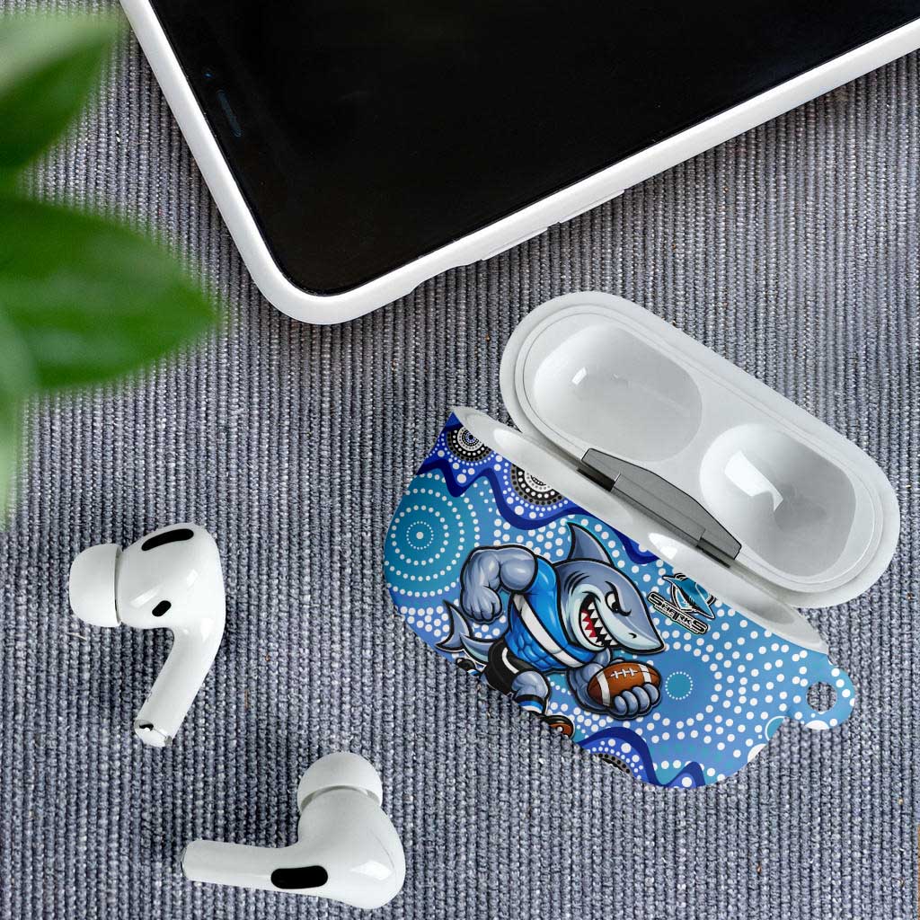 Cronulla Sutherland Sharks AirPods Case Aboriginal Dot Pattern - Rugby Mascot Heritage Pride