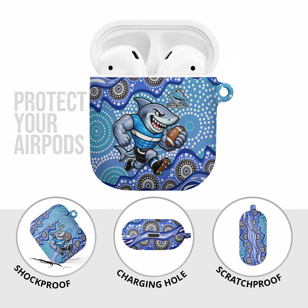 Cronulla Sutherland Sharks AirPods Case Aboriginal Dot Pattern - Rugby Mascot Heritage Pride