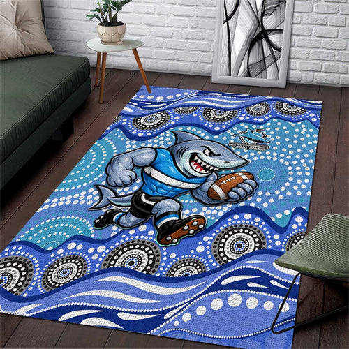 Cronulla Sutherland Sharks Area Rug Aboriginal Dot Pattern - Rugby Mascot Heritage Pride