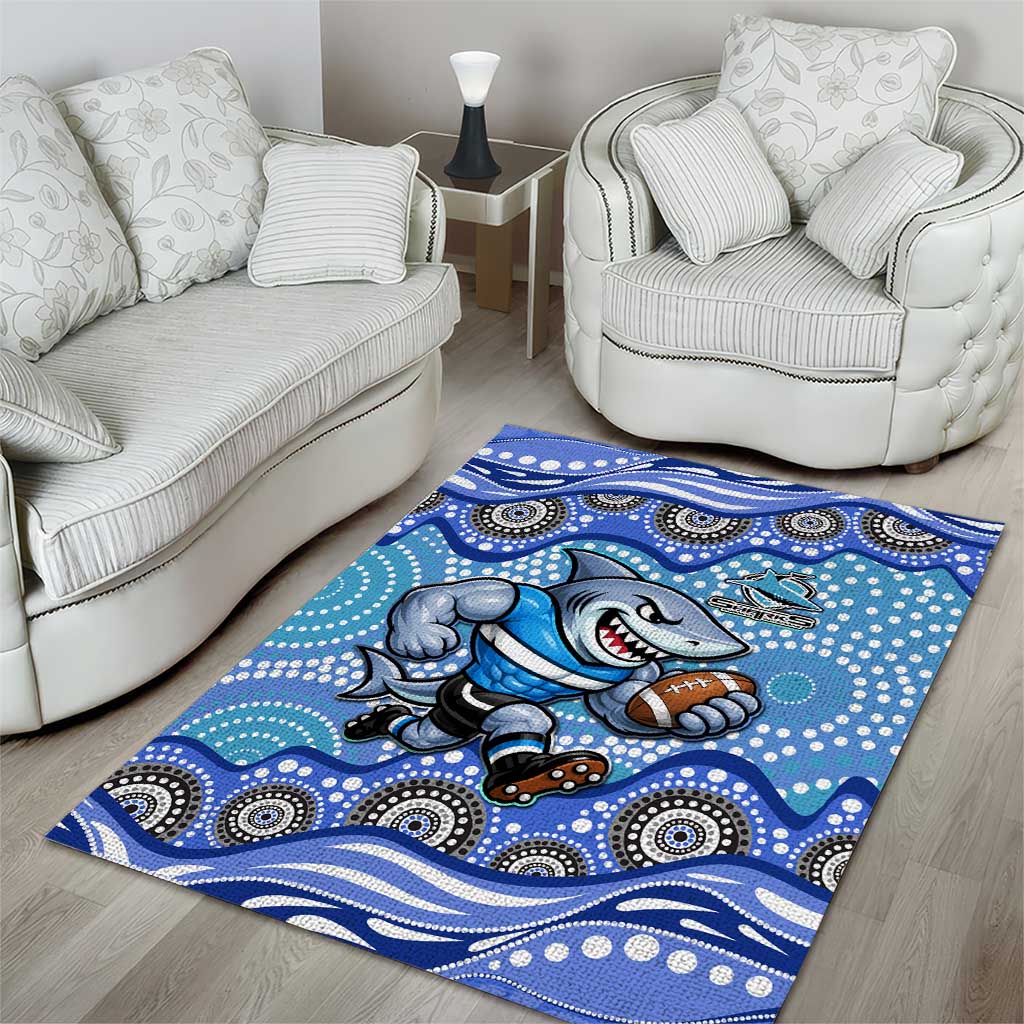 Cronulla Sutherland Sharks Area Rug Aboriginal Dot Pattern - Rugby Mascot Heritage Pride