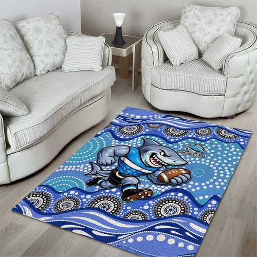 Cronulla Sutherland Sharks Area Rug Aboriginal Dot Pattern - Rugby Mascot Heritage Pride