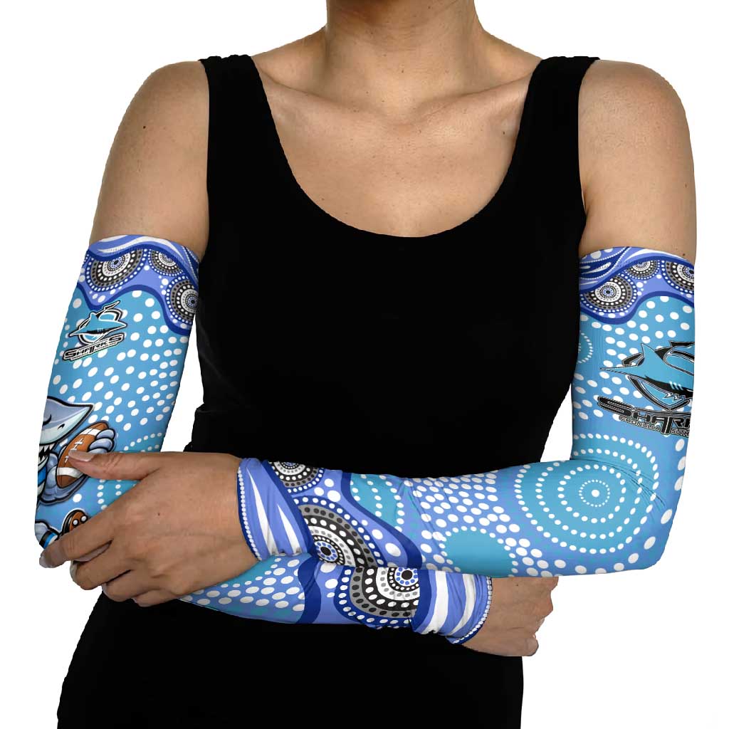 Cronulla Sutherland Sharks Arm Sleeves Aboriginal Dot Pattern - Rugby Mascot Heritage Pride