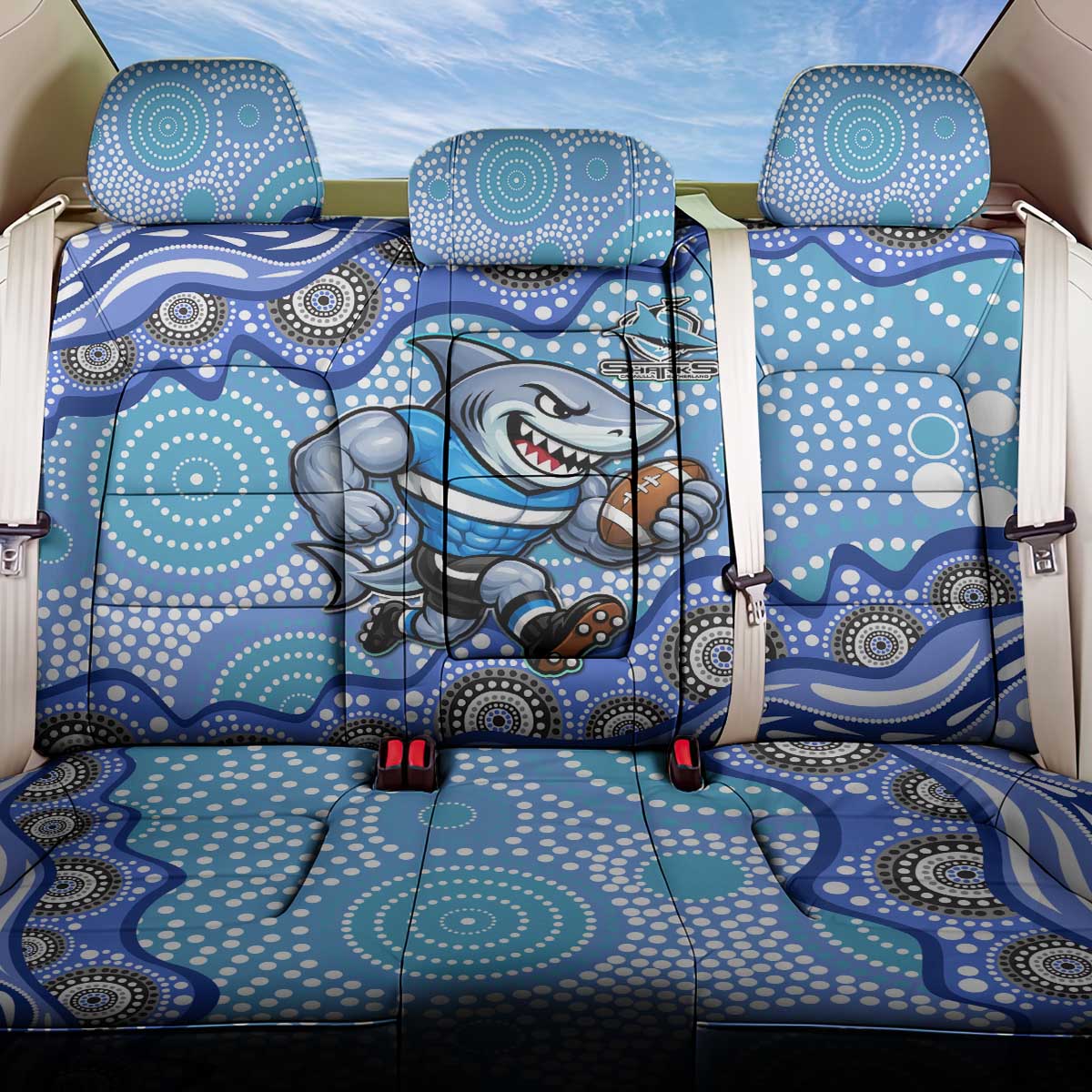 Cronulla Sutherland Sharks Back Car Seat Cover Aboriginal Dot Pattern - Rugby Mascot Heritage Pride