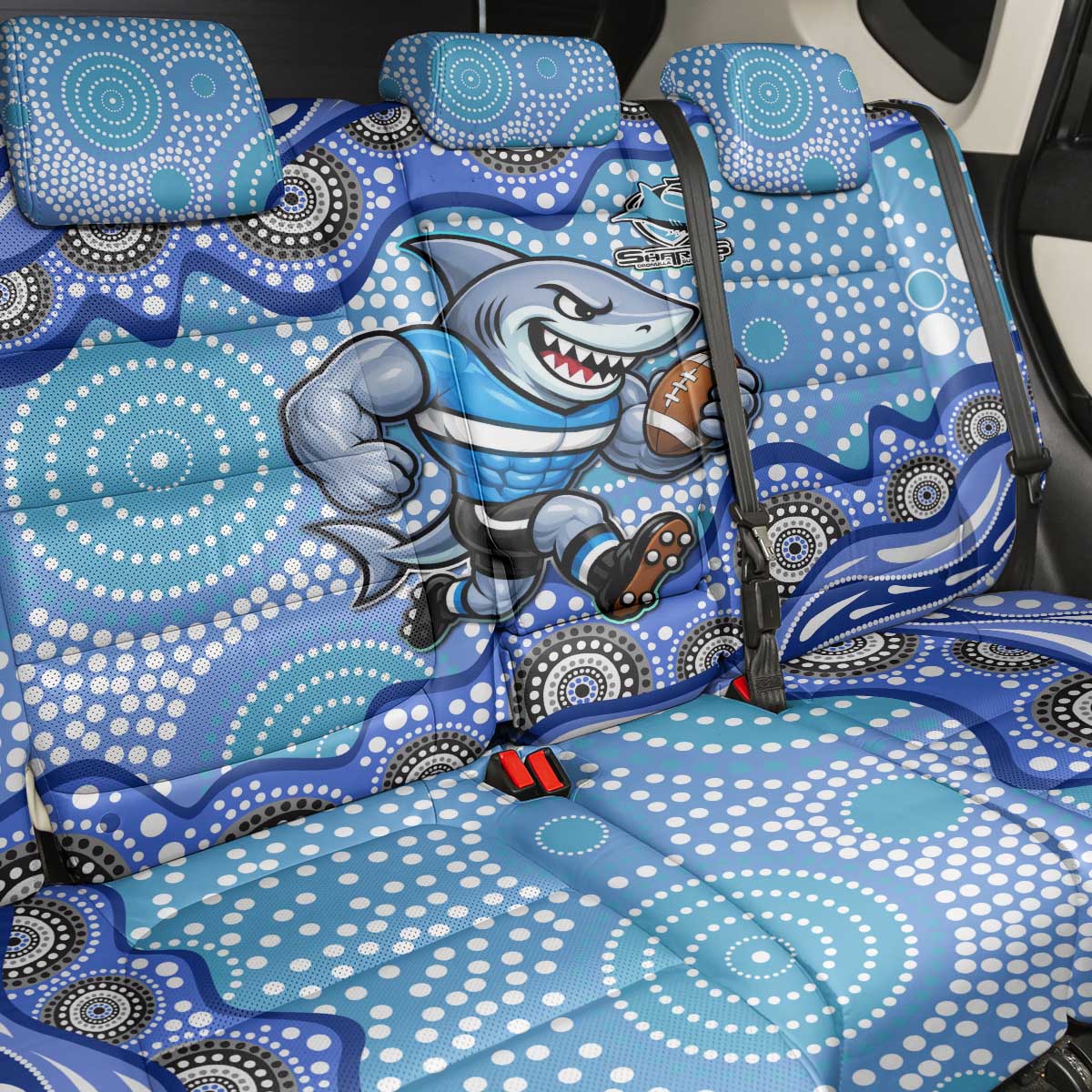 Cronulla Sutherland Sharks Back Car Seat Cover Aboriginal Dot Pattern - Rugby Mascot Heritage Pride