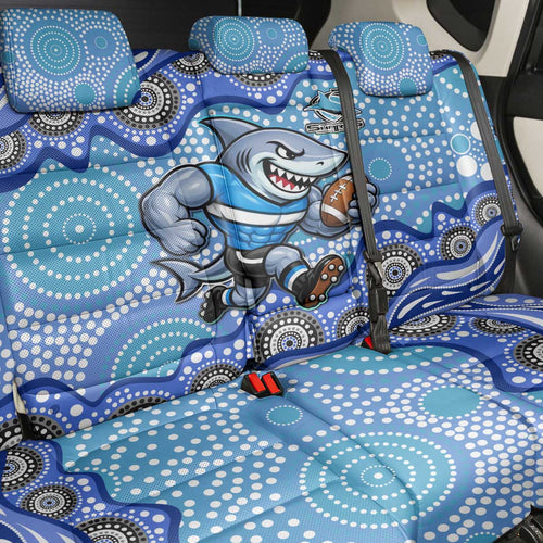 Cronulla Sutherland Sharks Back Car Seat Cover Aboriginal Dot Pattern - Rugby Mascot Heritage Pride