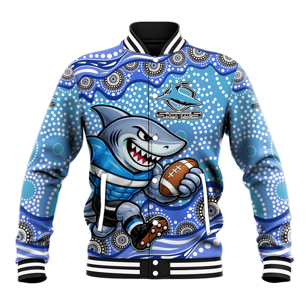 Cronulla Sutherland Sharks Baseball Jacket Aboriginal Dot Pattern - Rugby Mascot Heritage Pride