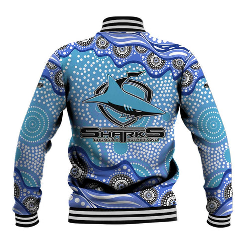 Cronulla Sutherland Sharks Baseball Jacket Aboriginal Dot Pattern - Rugby Mascot Heritage Pride
