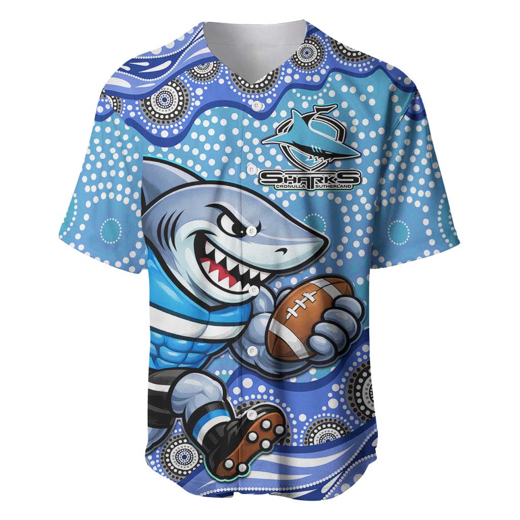 Cronulla Sutherland Sharks Baseball Jersey Aboriginal Dot Pattern - Rugby Mascot Heritage Pride