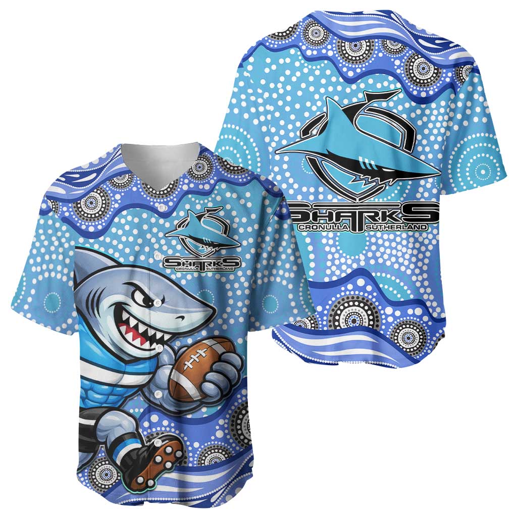 Cronulla Sutherland Sharks Baseball Jersey Aboriginal Dot Pattern - Rugby Mascot Heritage Pride