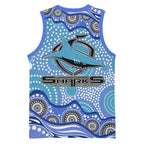 Cronulla Sutherland Sharks Basketball Jersey Aboriginal Dot Pattern - Rugby Mascot Heritage Pride