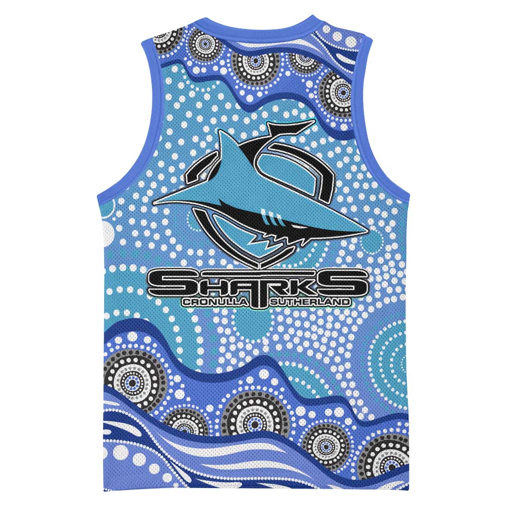 Cronulla Sutherland Sharks Basketball Jersey Aboriginal Dot Pattern - Rugby Mascot Heritage Pride