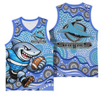 Cronulla Sutherland Sharks Basketball Jersey Aboriginal Dot Pattern - Rugby Mascot Heritage Pride