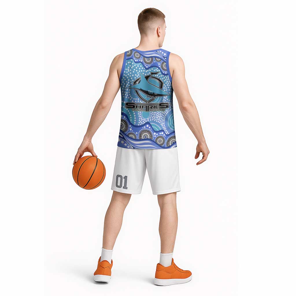 Cronulla Sutherland Sharks Basketball Jersey Aboriginal Dot Pattern - Rugby Mascot Heritage Pride