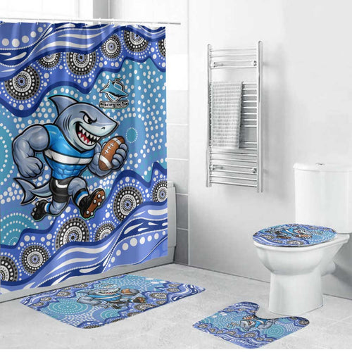 Cronulla Sutherland Sharks Bathroom Set Aboriginal Dot Pattern - Rugby Mascot Heritage Pride