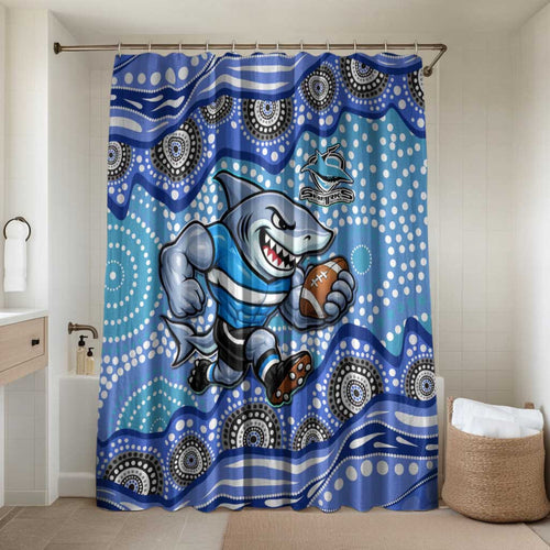 Cronulla Sutherland Sharks Bathroom Set Aboriginal Dot Pattern - Rugby Mascot Heritage Pride