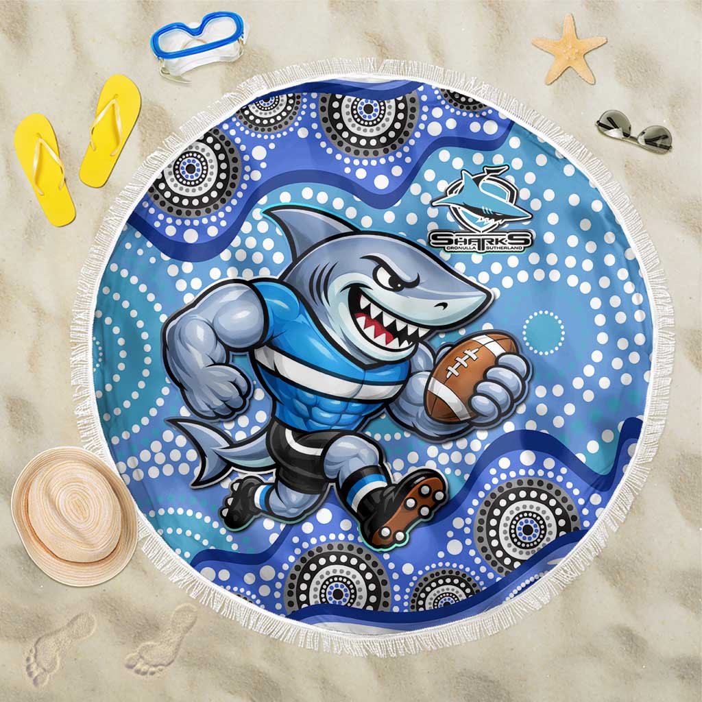 Cronulla Sutherland Sharks Beach Blanket Aboriginal Dot Pattern - Rugby Mascot Heritage Pride