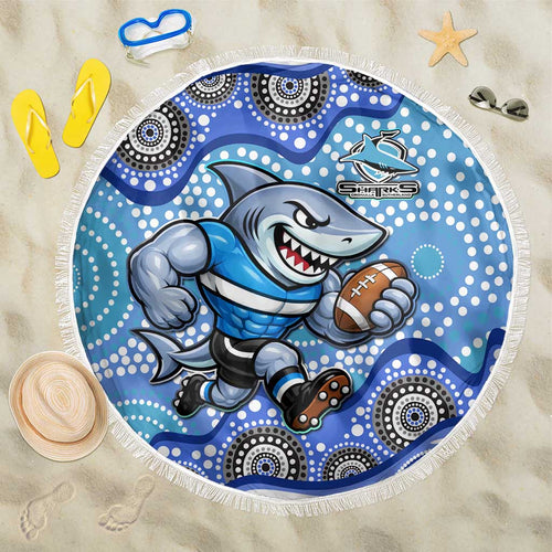 Cronulla Sutherland Sharks Beach Blanket Aboriginal Dot Pattern - Rugby Mascot Heritage Pride