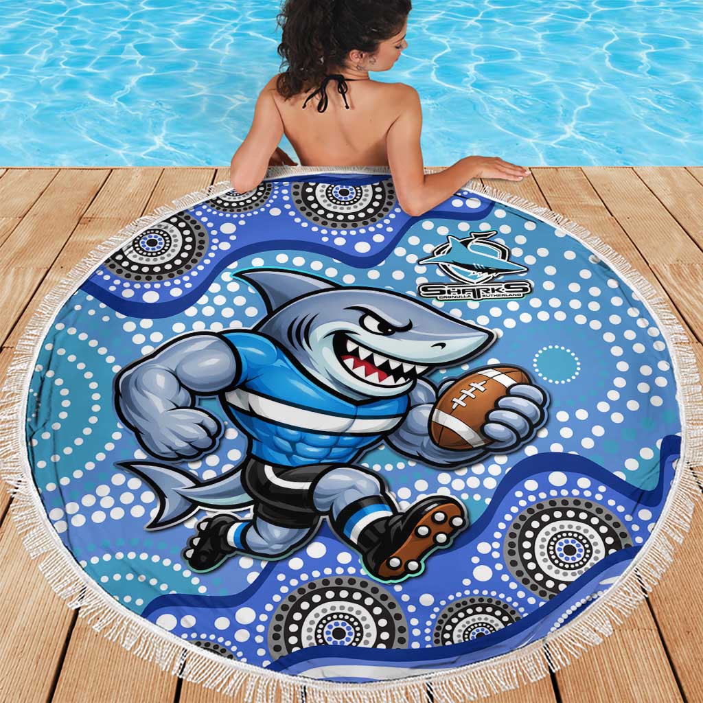Cronulla Sutherland Sharks Beach Blanket Aboriginal Dot Pattern - Rugby Mascot Heritage Pride