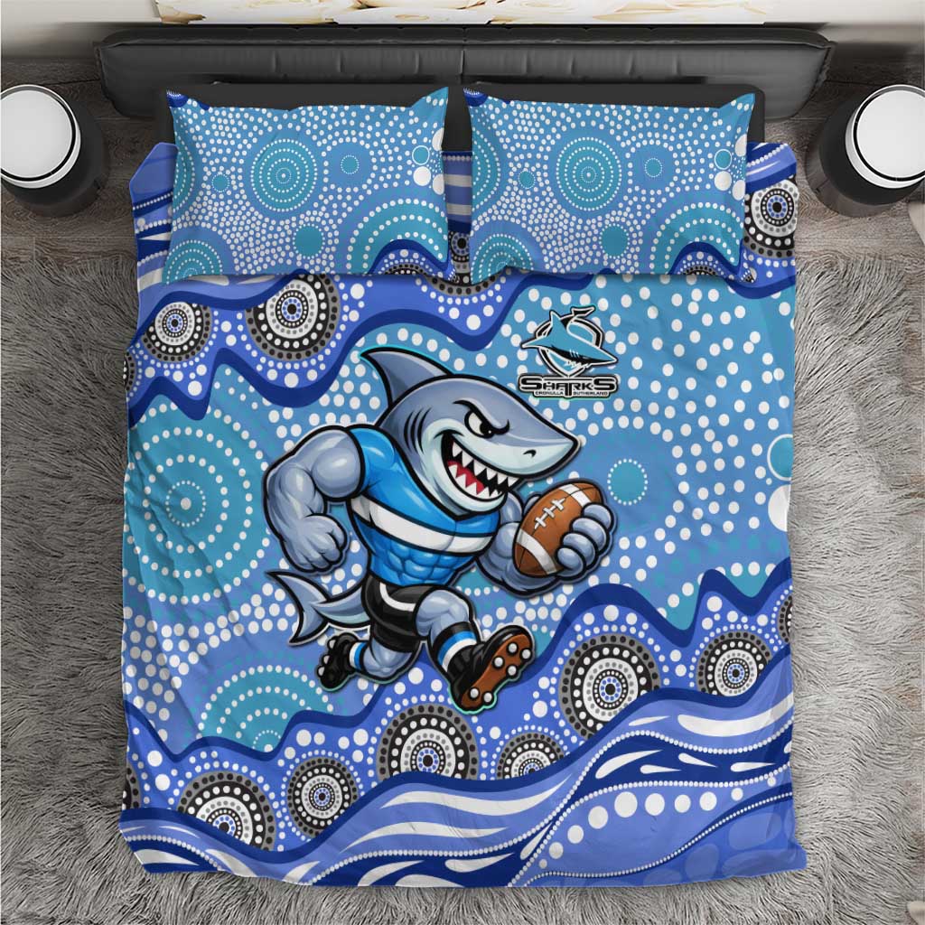 Cronulla Sutherland Sharks Bedding Set Aboriginal Dot Pattern - Rugby Mascot Heritage Pride