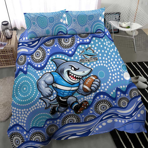 Cronulla Sutherland Sharks Bedding Set Aboriginal Dot Pattern - Rugby Mascot Heritage Pride