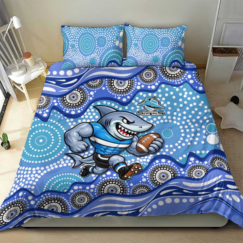 Cronulla Sutherland Sharks Bedding Set Aboriginal Dot Pattern - Rugby Mascot Heritage Pride