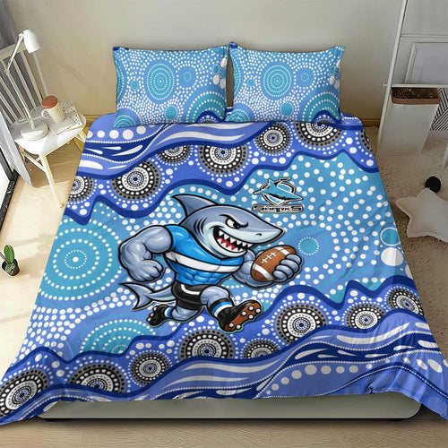 Cronulla Sutherland Sharks Bedding Set Aboriginal Dot Pattern - Rugby Mascot Heritage Pride