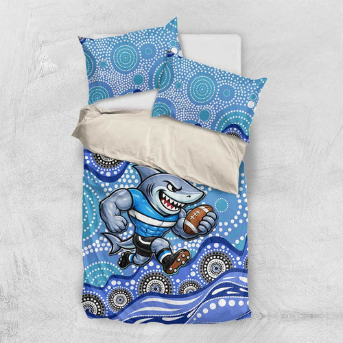 Cronulla Sutherland Sharks Bedding Set Aboriginal Dot Pattern - Rugby Mascot Heritage Pride